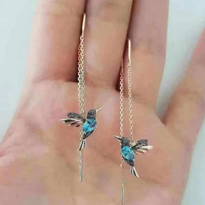 Náušnice s kolibríkom zlaté a kryštálové 