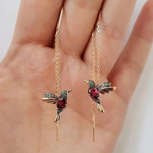 Náušnice s kolibríkom zlaté a krištáľové 